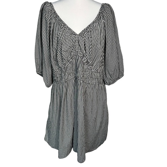 OLD NAVY NWT Women's 2X Black White Gingham Waist-Defined Puff-Sleeve Mini Dress - Picture 2 of 10